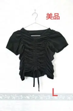 美品❤紐リボンシャーリング Tシャツ❤ Lサイズ