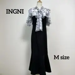 【INGNI】シアーラッフルドッキングワンピース【M】白 青 黒 ボウタイ