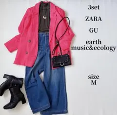 ZARAジャケットGUニットearthワイドデニムパンツコーデセットM