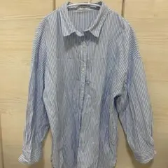 ストライプ カラー シャツ 長袖 ブルー 青 水色 Lサイズ