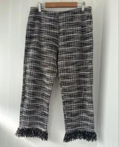 ZARA ツイードチェック柄フリンジ付きカジュアルパンツ