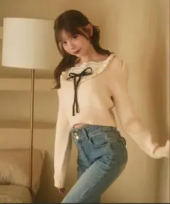 【新品未使用】titty&coフロントフリルリボンニット ピンク FREE