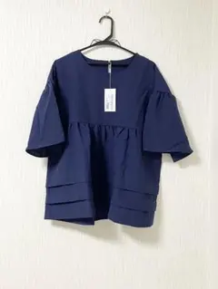 新品　大人かわいいふんわり裾ティアードチュニック♪　ネイビーL