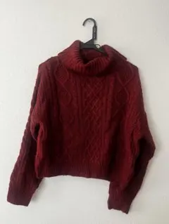 バーガンディ タートルネック セーター M