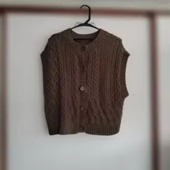 スタディオクリップ　 ケーブルニットベスト オリーブグリーン美品