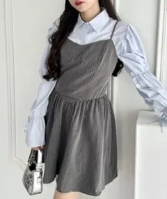 Loueme ピンストライプフレアキャミワンピース 値下げ可のサムネイル