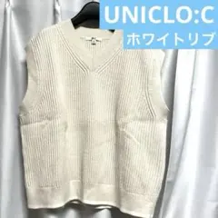 UNIQLO:Cアイボリー リブ編みニットベスト XXL