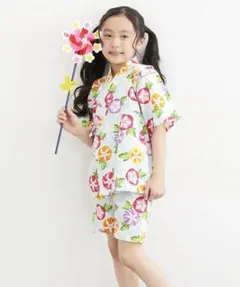 くろわっさんすべべ　切子朝顔サックス　甚平 95cm 綿100%