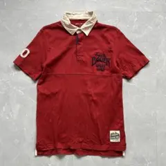 90s~00s Eddie Bauer 半袖ラガーシャツ 刺繍ロゴ レッド S