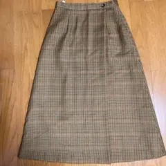 美品 チェック柄 秋冬ロング巻スカート 9号 クリーニング済