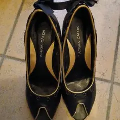 【未使用】ACQUA CALDA ブラック ウェッジヒール シューズ25cm
