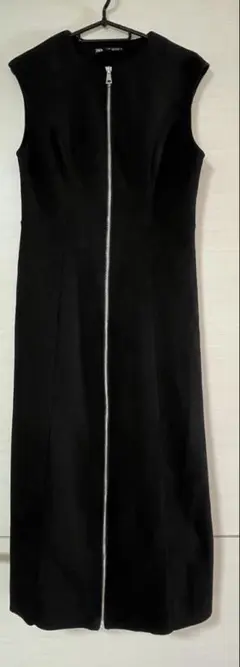ZARA フロントジップ ノースリーブワンピース ブラック XS