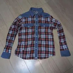 A Bathing Ape ネルシャツ チェック柄 デニム切替 Lのサムネイル