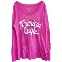 アメリカンイーグル ロンT ピンク M 派手 カレッジロゴ 古着 y2k 女子