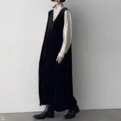 フーフー foufou ノースリーブベロアロングワンピース ブラック サイズ1