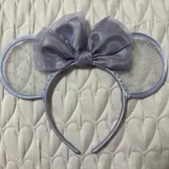 ディズニー　カチューシャ　ミニー　ピンク紫　レース　水玉