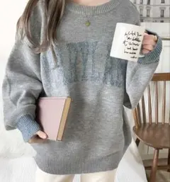 2wayMIXヤーンバイカラーロゴ ニットプルオーバー