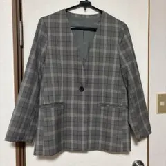 GU　チェック柄 ノーカラージャケット