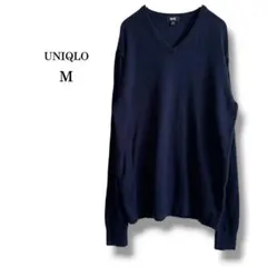【UNIQLO】カシミヤブレンドVネックセーター　ネイビー　M 洗える　暖かい