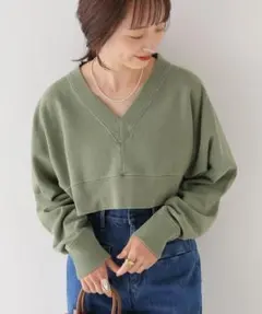秋冬物★美品★スローブイエナ クロップドVネック裏毛 定価7700円 スウェット