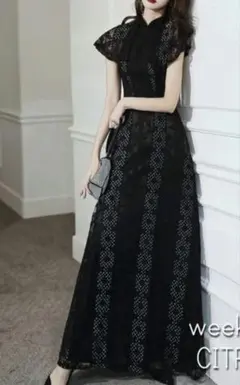 ブラックレースマキシドレス