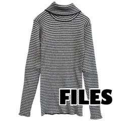 【ファイルズ】長袖　リブニット　ボーダー　ハイネック　ストレッチあり　S M L