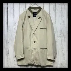 【VINTAGE】チロリアンジャケット☆ユーロVTG☆鹿角☆ベージュグリーンXL