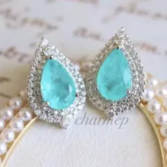 【PTP023】人工パライバトルマリンのドロップクラシカルシルバーピアス