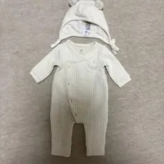 ベビーGAPリブ編みロンパース 耳付き帽子セット