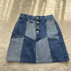BROWNY STANDARD デニムミニスカート パッチワーク 柄 台形