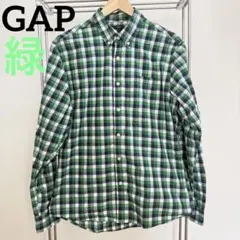 【美品】 GAP メンズシャツ 長袖 チェック柄 緑M slimfit