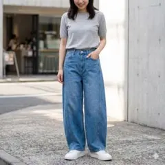 apart by　バルーンシルエット　ワイドデニムパンツ　ブルー　レディース　Mのサムネイル