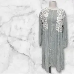 【希少美品】スーパーハッカ　レースモチーフワンピース　長袖　ストライプ　花柄総柄