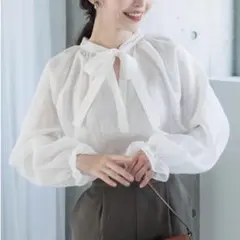 coca コカ　2way シアー　ボウタイ　ブラウス　ホワイト　白　M