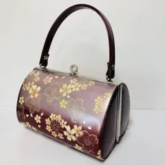 着物バッグ　桜模様×パープル　※ダメージあり　和装小物　成人式卒業式　和服に