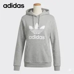 adidas トレフォイル ロゴ パーカー グレー M レディース ユニセックス