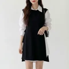 【新品】ニットベストロングシャツワンピースセットアップ