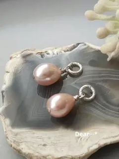 淡水パール　ピンクの蕾☆Silverピアスチャーム　イヤリング