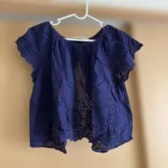 Khaju 半袖ブラウス　 ネイビー 刺繍Sのサムネイル