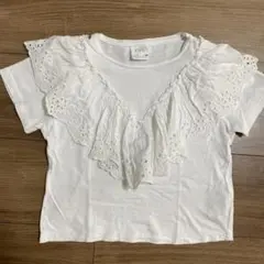 ZARA フリル付きホワイトTシャツ 7y 120 122