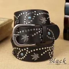 ウェスタンベルト　ターコイズ　アメカジ　スタッズ付き黒レザーベルト