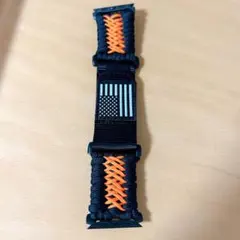 アップルウォッチ向けUltra バンド ナイロン編み込みバンド 黒×オレンジ