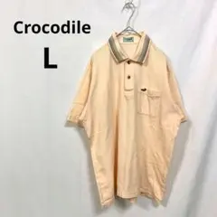 クロコダイル▶半袖ポロシャツ ベージュ 胸ポケット 日本製 L