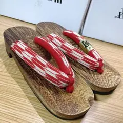 新品★レディース★フリーサイズ★和柄 花柄 高級桐 下駄 赤 朱色