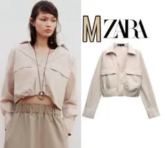 新品 ZARA Vネック クロップド ポプリンシャツ M ラスト1点♪