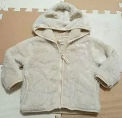 フリース アウター 耳付きフード クリーム色