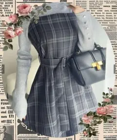 GRL ベルト付きチェック柄フレアキャミワンピース