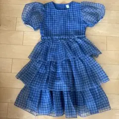 SHEIN 青 チェック柄 3層ワンピース 半袖