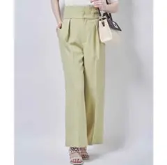 ライトグリーン ハイウエスト ワイドパンツ