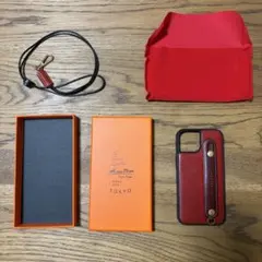 HANATORA 本革iPhone15ケース ストラップ付き レッド